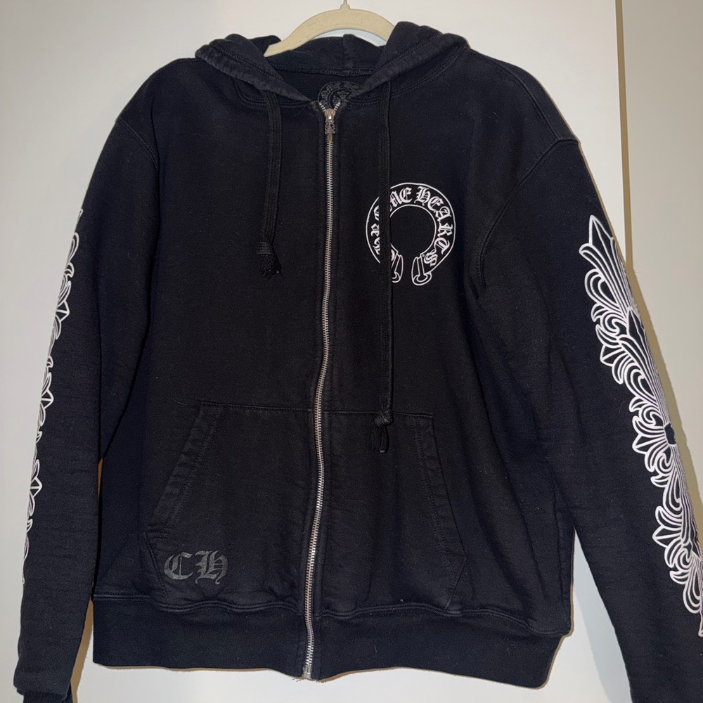 Chrome Hearts Black Zip-Up Hoodie with White Graphics